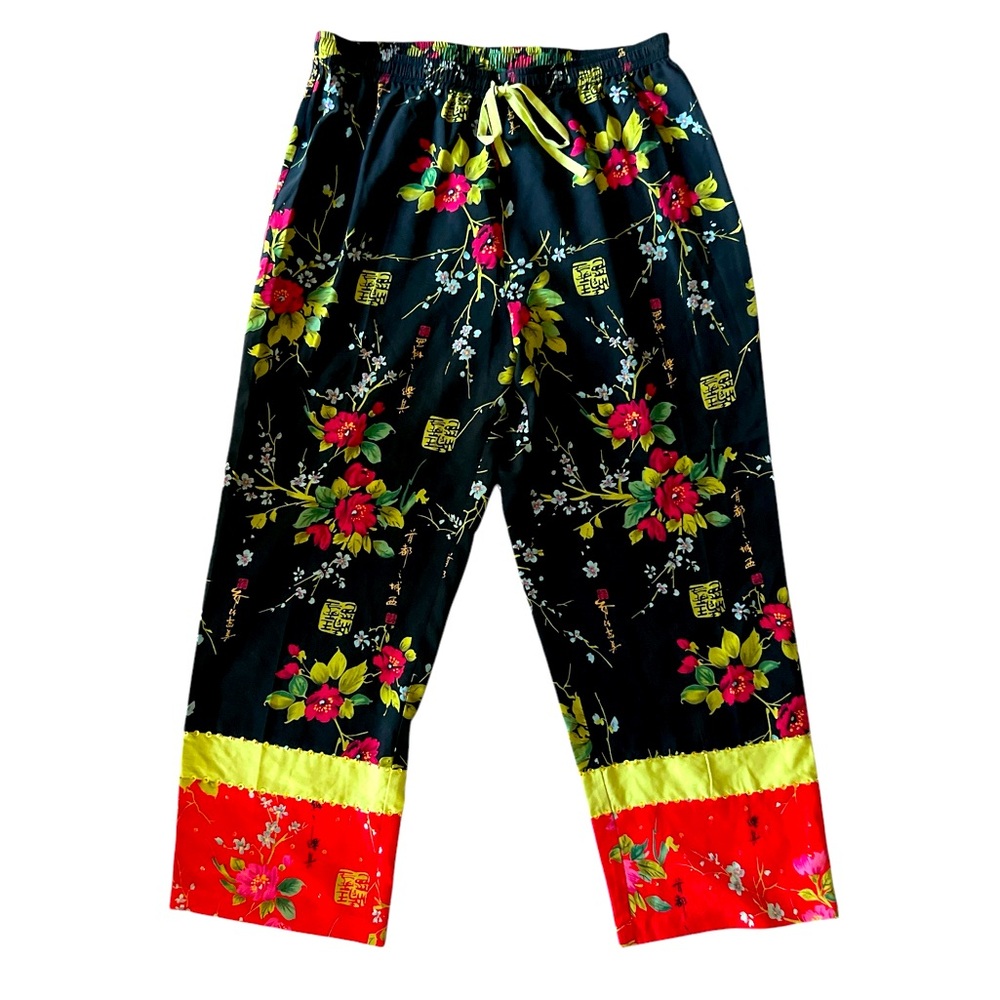 Anne Carson silk Asian floral ankle sequin pants Sz L